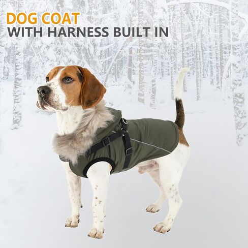 Pet Dog Hoodie,Dog Coat with Harness Built in,Waterproof Doggie Jacket with Fleece Lining,Small Puppy Clothes Reflective for Cold Weather-Army Green-M in Saudi Arabia