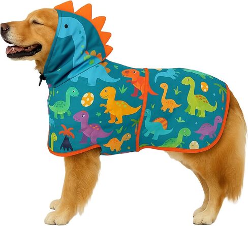 LovinPet 3‑in‑1 Dog Warm Winter Coat & Bathrobe, Hooded Dinosaur Fleece,Lightweight High‑Loft,Absorbent Knit, Quiet Hook‑and‑Loop, Wind‑Blocking Edges,Dog Robes for Medium & Large Dogs, Teal Blue,XL in Saudi Arabia