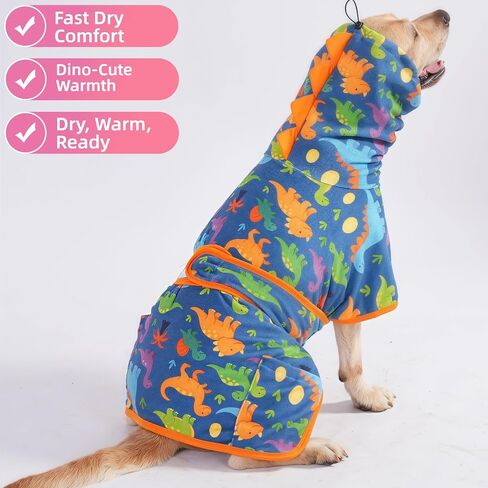 LovinPet 3‑in‑1 Dog Warm Winter Coat & Bathrobe, Hooded Dinosaur Fleece,Lightweight High‑Loft,Absorbent Knit, Quiet Hook‑and‑Loop, Wind‑Blocking Edges,Dog Robes for Medium & Large Dogs, Teal Blue,XL in Saudi Arabia