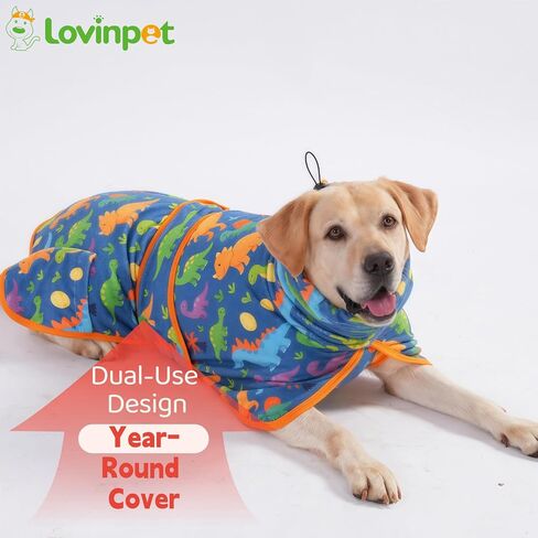 LovinPet 3‑in‑1 Dog Warm Winter Coat & Bathrobe, Hooded Dinosaur Fleece,Lightweight High‑Loft,Absorbent Knit, Quiet Hook‑and‑Loop, Wind‑Blocking Edges,Dog Robes for Medium & Large Dogs, Teal Blue,XL in Saudi Arabia