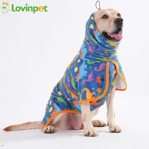LovinPet 3‑in‑1 Dog Warm Winter Coat & Bathrobe, Hooded Dinosaur Fleece,Lightweight High‑Loft,Absorbent Knit, Quiet Hook‑and‑Loop, Wind‑Blocking Edges,Dog Robes for Medium & Large Dogs, Teal Blue,XL in Saudi Arabia