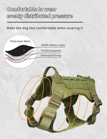 Tactical Dog Harness for Medium Large Breeds, No Pull Adjustable Service Dog Harness with Handle & Molle System, Top Elastic Retention Cord, Full Body K9 Dog Training Vest for Walking in Saudi Arabia