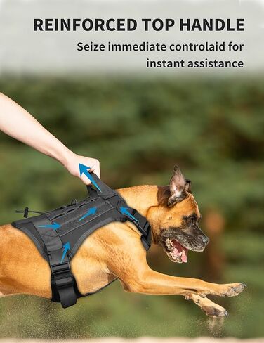 Tactical Dog Harness for Medium Large Breeds, No Pull Adjustable Service Dog Harness with Handle & Molle System, Top Elastic Retention Cord, Full Body K9 Dog Training Vest for Walking in Kuwait