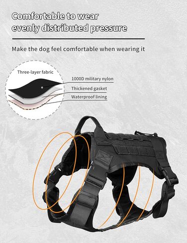 Tactical Dog Harness for Medium Large Breeds, No Pull Adjustable Service Dog Harness with Handle & Molle System, Top Elastic Retention Cord, Full Body K9 Dog Training Vest for Walking in Kuwait
