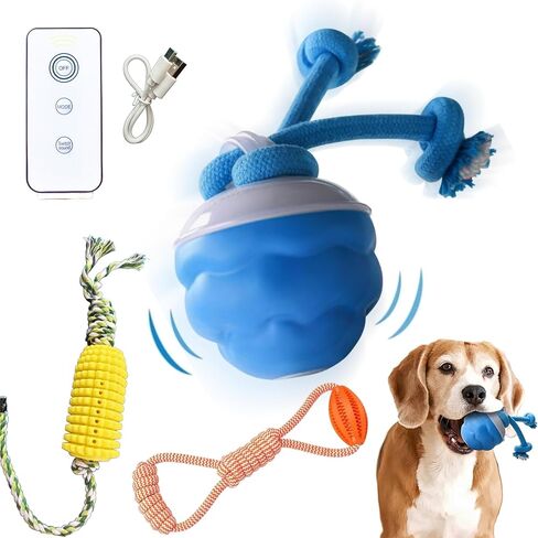 حزمة لعبة الكلب، 3 عبوات من الكرات التفاعلية، كرة كلب متحركة ودوارة أوتوماتيكية مع RC + لعبة مضغ الذرة + لعبة حبل مضغ، كرة متحركة مع USB قابلة لإعادة الشحن in Kuwait