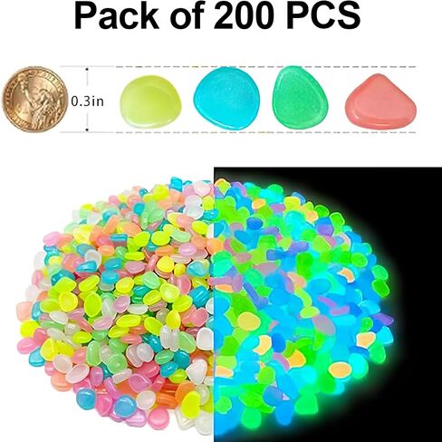 200 PCS Luminous Stones Glow in The Dark Rocks,DIY Decorative Pebbles for Aquarium Fish Tank Garden Path Patio Lawn Yard Sidewalk Decor Colorful Glowing Cobbles in Saudi Arabia