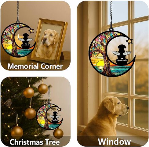 Personalized Loss of Dog Sympathy Gift, Custom Dog Memorial Suncatcher, Dog Memorial Gift, Loss of Dog Gift, Pet Remembrance Gift, 5.2" (Tree & Sea) in Saudi Arabia