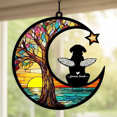 Personalized Loss of Dog Sympathy Gift, Custom Dog Memorial Suncatcher, Dog Memorial Gift, Loss of Dog Gift, Pet Remembrance Gift, 5.2" (Tree & Sea) in Saudi Arabia