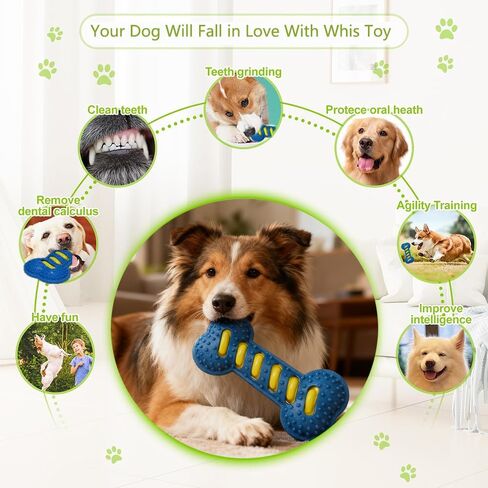 Dog Squeaky Toys for Aggressive Chewers,Dog Toys，Tough Durable Dogs Toys with Natural Rubber，Chewers for Small, Medium and Large Breeds Bone Toy in Saudi Arabia