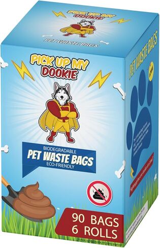 Pick Up My Dookie Pet Waste Bags, Blue Box with Cartoon Design, 90 Bags, 6 Rolls, Standard 9x13 Inch Size in Saudi Arabia