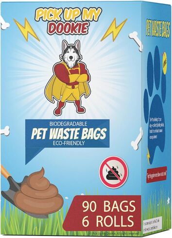 Pick Up My Dookie Pet Waste Bags, Blue Box with Cartoon Design, 90 Bags, 6 Rolls, Standard 9x13 Inch Size in Saudi Arabia