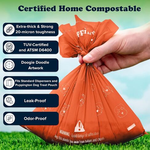 أكياس براز قابلة للتحلل من Puppington - متوافقة مع ASTM D6400 - 270 كيسًا سميكًا جدًا - نباتي - أزواج مع حقيبة Puppington 3 في 1 وتناسب جميع موزعات أكياس البراز القياسية (أسود أونيكس) in Saudi Arabia
