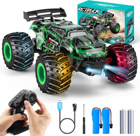 Remote Control Car, 1:18 Toy Rc Cars, All-Terrain RC Truck with LED Light, 20KM/H, Rechargeable, 2WD, 2.4GHz, Sturdy PVC Shell, Remote Control Car for Boys 4-7 8-12, Beginner in Kuwait