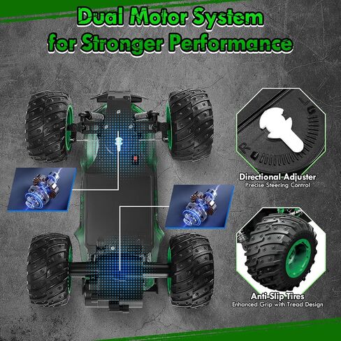 Remote Control Car, 1:18 Toy Rc Cars, All-Terrain RC Truck with LED Light, 20KM/H, Rechargeable, 2WD, 2.4GHz, Sturdy PVC Shell, Remote Control Car for Boys 4-7 8-12, Beginner in Kuwait