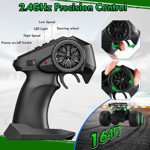 Remote Control Car, 1:18 Toy Rc Cars, All-Terrain RC Truck with LED Light, 20KM/H, Rechargeable, 2WD, 2.4GHz, Sturdy PVC Shell, Remote Control Car for Boys 4-7 8-12, Beginner in Kuwait