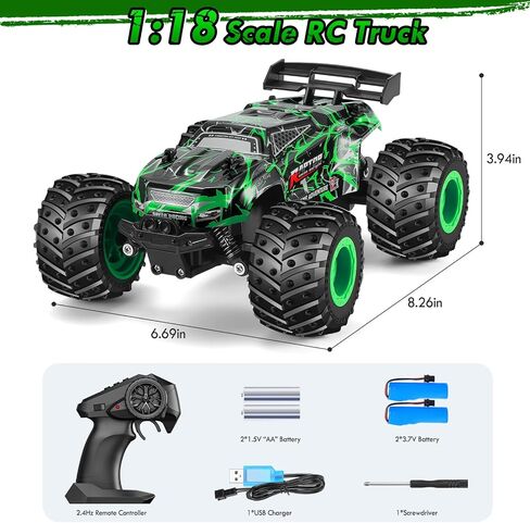 Remote Control Car, 1:18 Toy Rc Cars, All-Terrain RC Truck with LED Light, 20KM/H, Rechargeable, 2WD, 2.4GHz, Sturdy PVC Shell, Remote Control Car for Boys 4-7 8-12, Beginner in Kuwait