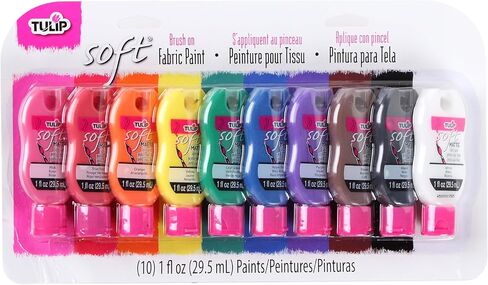 Tulip Soft Fabric Paint, Permanent Fabric Paint for Clothes, Rainbow Colors, 10 Pack, 1 fl oz bottles, Matte Finish Stays Flexible After Washing in Kuwait