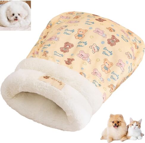 Cat Sleeping Bag for Indoor Cats, Cozy Pet Nest for Cats, Fluffy Cat Bed Cave for Small Dog Cat, Self Warming Winter Pet Sleeping Bags for All Seasons Indoors (Brown A) in Saudi Arabia