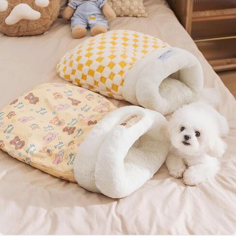 Cat Sleeping Bag for Indoor Cats, Cozy Pet Nest for Cats, Fluffy Cat Bed Cave for Small Dog Cat, Self Warming Winter Pet Sleeping Bags for All Seasons Indoors (Brown A) in Saudi Arabia