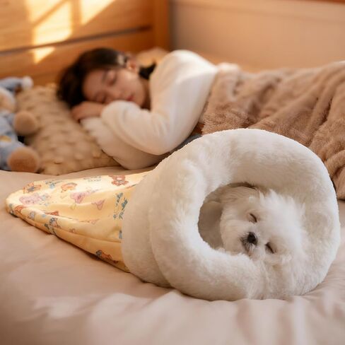 Cat Sleeping Bag for Indoor Cats, Cozy Pet Nest for Cats, Fluffy Cat Bed Cave for Small Dog Cat, Self Warming Winter Pet Sleeping Bags for All Seasons Indoors (Brown A) in Saudi Arabia