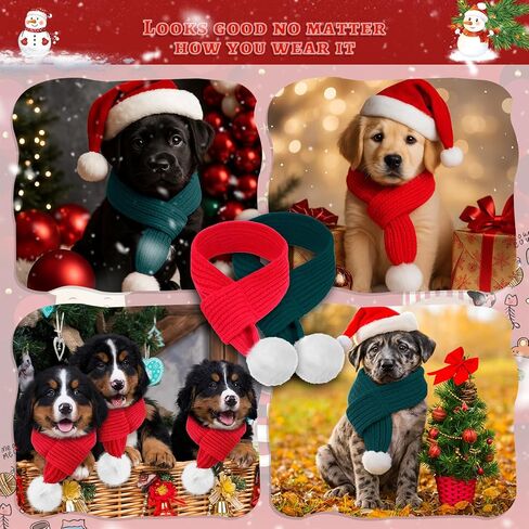6 PCS Dog Scarf Bulk Christmas Knitted Pet Scarves with Pom Pom Adjustable Pet Scarf Dog Christmas Costumes Accessories for Small Large Dogs and Cats (Red) in Saudi Arabia