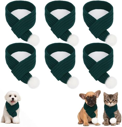 6 PCS Dog Scarf Bulk Christmas Knitted Pet Scarves with Pom Pom Adjustable Pet Scarf Dog Christmas Costumes Accessories for Small Large Dogs and Cats (Red) in Saudi Arabia