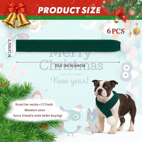 6 PCS Dog Scarf Bulk Christmas Knitted Pet Scarves with Pom Pom Adjustable Pet Scarf Dog Christmas Costumes Accessories for Small Large Dogs and Cats (Red) in Saudi Arabia