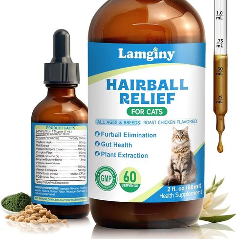 Hairball Relief for Cats - Cat Hairball Remedy for Digestive Health Aid, Immune Support, Skin Coat Support, Furball Control with Psyllium Husk, Pumpkin Fiber, Omega-3, Enzyme, Vitamin, 60ml in Saudi Arabia