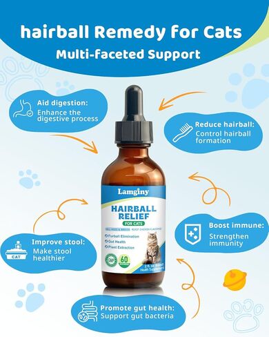 Hairball Relief for Cats - Cat Hairball Remedy for Digestive Health Aid, Immune Support, Skin Coat Support, Furball Control with Psyllium Husk, Pumpkin Fiber, Omega-3, Enzyme, Vitamin, 60ml in Saudi Arabia