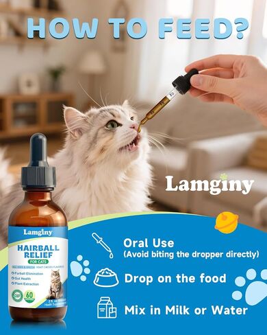 Hairball Relief for Cats - Cat Hairball Remedy for Digestive Health Aid, Immune Support, Skin Coat Support, Furball Control with Psyllium Husk, Pumpkin Fiber, Omega-3, Enzyme, Vitamin, 60ml in Saudi Arabia