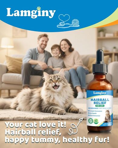 Hairball Relief for Cats - Cat Hairball Remedy for Digestive Health Aid, Immune Support, Skin Coat Support, Furball Control with Psyllium Husk, Pumpkin Fiber, Omega-3, Enzyme, Vitamin, 60ml in Saudi Arabia