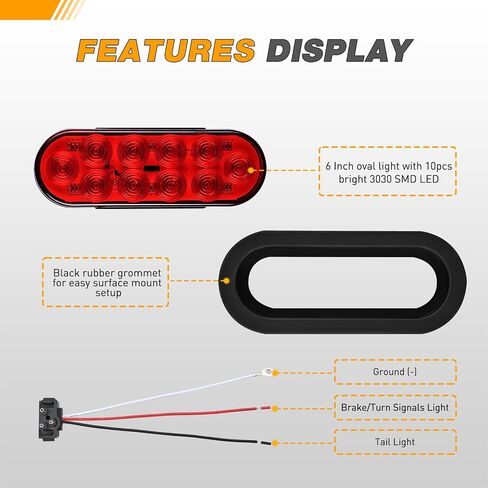 GOOACC 6 بوصة بيضاوي LED ضوء خلفي 2 قطعة كهرمان 10 LED أضواء إشارات الانعطاف السطحية IP67 مقاومة للماء لشاحنة المقطورة RV جرار شاحنة العربة، ضمان لمدة عامين in Kuwait