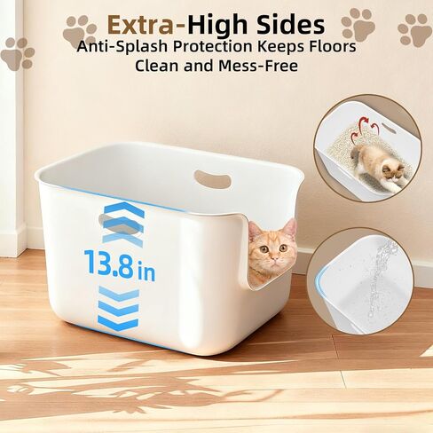 Extra Large High Sided Litter Box,22.6"×14.8"×13.8" XL Cat Litter Box for Indoor Cats,Jumbo Cat Box for Big Cats,Open Top Tall Litter Pan with High Wall,Easy to Clean,Anti-Splashing Design in Kuwait