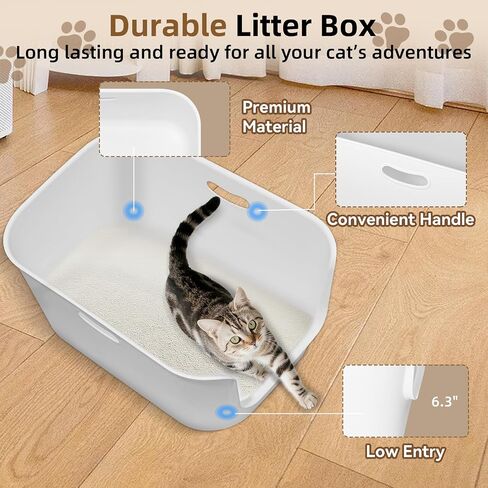 Extra Large High Sided Litter Box,22.6"×14.8"×13.8" XL Cat Litter Box for Indoor Cats,Jumbo Cat Box for Big Cats,Open Top Tall Litter Pan with High Wall,Easy to Clean,Anti-Splashing Design in Kuwait