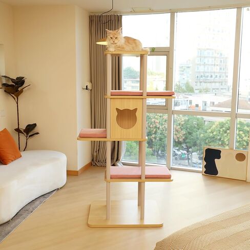 شجرة قطط كبيرة حديثة، بطول 62 بوصة مع منصات مقاس XL 25.6 بوصة، وبنية ثقيلة بوزن 60 رطلًا - إعادة تعريف أثاث القطط مع الثبات والمساحة والأناقة للقطط الكبيرة (رمادي) in Kuwait