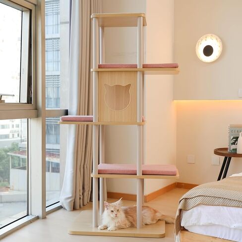 شجرة قطط كبيرة حديثة، بطول 62 بوصة مع منصات مقاس XL 25.6 بوصة، وبنية ثقيلة بوزن 60 رطلًا - إعادة تعريف أثاث القطط مع الثبات والمساحة والأناقة للقطط الكبيرة (رمادي) in Kuwait