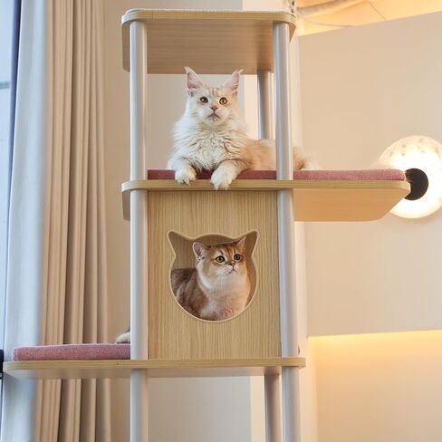 شجرة قطط كبيرة حديثة، بطول 62 بوصة مع منصات مقاس XL 25.6 بوصة، وبنية ثقيلة بوزن 60 رطلًا - إعادة تعريف أثاث القطط مع الثبات والمساحة والأناقة للقطط الكبيرة (رمادي) in Kuwait