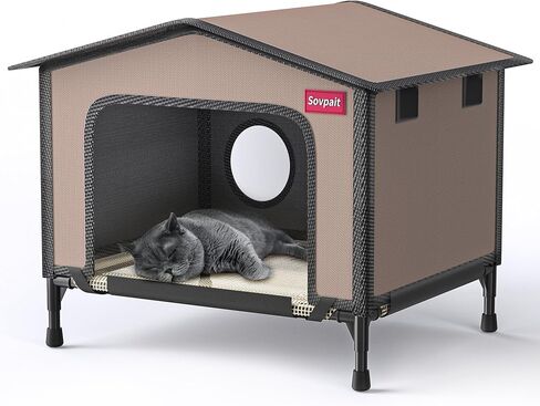 SOVPAI Outdoor cat House, Waterproof cat House for Stray Pets, Suitable for Outdoor/Indoor Cats, Easy to Assemble and Clean, Suitable for Multiple Pets and Large Cats (Brown, M 19 * 13 * 14.8) in Kuwait