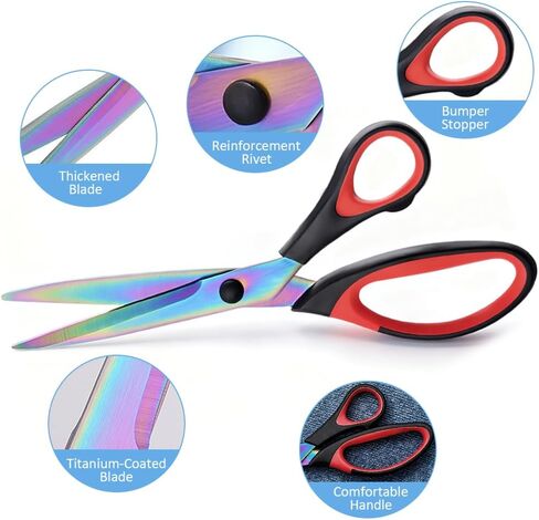 FTECYBO Multi-Purpose Sewing Scissors Titanium Coating Forged Shear Leather Scissors Stainless Steel Blade (SET) in Kuwait