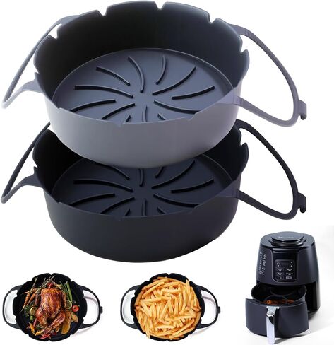 2 حزمة من بطانات سيليكون مقلاة الهواء لمقلاة نينجا الهوائية AF101 4 QT AF150 AF161 5.5 QT MAX XL، بطانات سلة المقلاة مع مقبض مشبك، ملحقات مقلاة نينجا مستديرة قابلة لإعادة الاستخدام in Kuwait