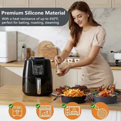 2 حزمة من بطانات سيليكون مقلاة الهواء لمقلاة نينجا الهوائية AF101 4 QT AF150 AF161 5.5 QT MAX XL، بطانات سلة المقلاة مع مقبض مشبك، ملحقات مقلاة نينجا مستديرة قابلة لإعادة الاستخدام in Kuwait