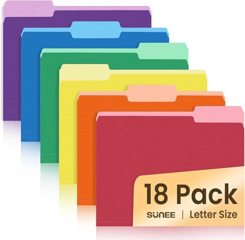 مجلدات ملفات Sunee ، 18 Pack Manilla Bolders 8.5 × 11 ، 1/3 CUT TAB لسهولة وضع العلامات والتنظيم ، ورقة قياسية دائمة للمنزل ، المكتب ، الملفات المدرسية in Kuwait