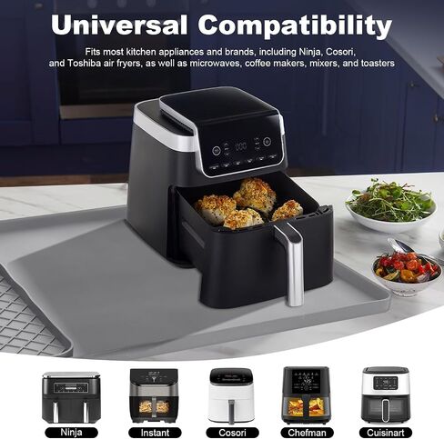 Silicone Heat Resistant Mat for Countertop - 24x16 Inch Air Fryer Mat with Kitchen Accessories Holder Pad for Microwave/Oven,Compatible with Ninja/Cosori/Chefman/Toshiba - Black in Kuwait