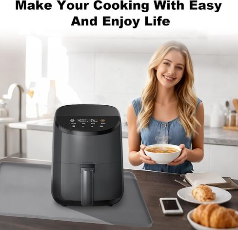 Silicone Heat Resistant Mat for Countertop - 24x16 Inch Air Fryer Mat with Kitchen Accessories Holder Pad for Microwave/Oven,Compatible with Ninja/Cosori/Chefman/Toshiba - Black in Kuwait