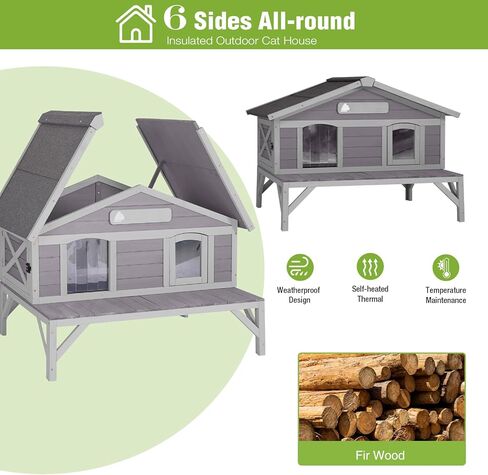 GUTINNEEN بيت قطط كبير خارجي معزول، مأوى للقطط الوحشية غير قابل للتدمير ومقاوم للعوامل الجوية مع سقف مفصلي قابل للفتح، أبواب هروب لـ 1-4 قطط حظيرة وحشية في الشتاء (43.5 بوصة × 31.1 بوصة × 31.2 بوصة) in Kuwait