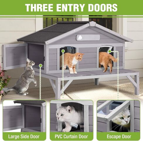 GUTINNEEN بيت قطط كبير خارجي معزول، مأوى للقطط الوحشية غير قابل للتدمير ومقاوم للعوامل الجوية مع سقف مفصلي قابل للفتح، أبواب هروب لـ 1-4 قطط حظيرة وحشية في الشتاء (43.5 بوصة × 31.1 بوصة × 31.2 بوصة) in Kuwait