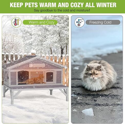 GUTINNEEN بيت قطط كبير خارجي معزول، مأوى للقطط الوحشية غير قابل للتدمير ومقاوم للعوامل الجوية مع سقف مفصلي قابل للفتح، أبواب هروب لـ 1-4 قطط حظيرة وحشية في الشتاء (43.5 بوصة × 31.1 بوصة × 31.2 بوصة) in Kuwait