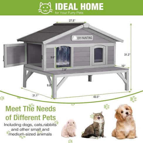 GUTINNEEN بيت قطط كبير خارجي معزول، مأوى للقطط الوحشية غير قابل للتدمير ومقاوم للعوامل الجوية مع سقف مفصلي قابل للفتح، أبواب هروب لـ 1-4 قطط حظيرة وحشية في الشتاء (43.5 بوصة × 31.1 بوصة × 31.2 بوصة) in Kuwait