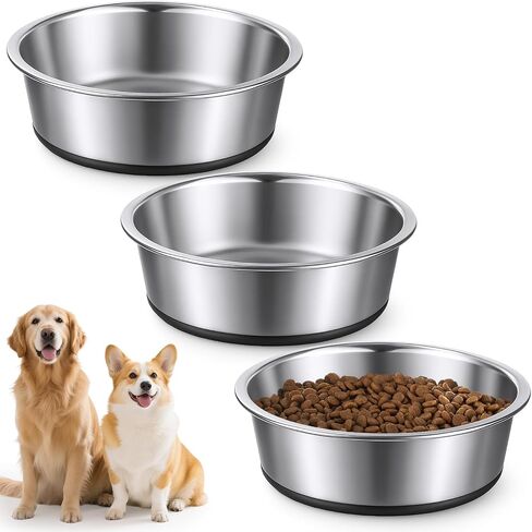3 Pack Stainless Steel Dog Bowls, 64oz/3 Cups Silicone Base Anti-Slip Dog Metal Bowls, Food and Water Pet Bowls for Small, Medium Dogs and Cats, Dishwasher Safe in Saudi Arabia