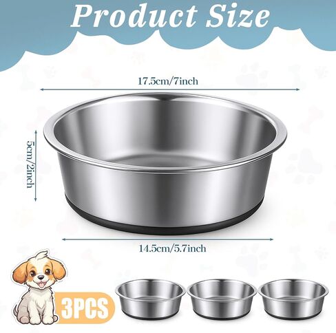 3 Pack Stainless Steel Dog Bowls, 64oz/3 Cups Silicone Base Anti-Slip Dog Metal Bowls, Food and Water Pet Bowls for Small, Medium Dogs and Cats, Dishwasher Safe in Saudi Arabia